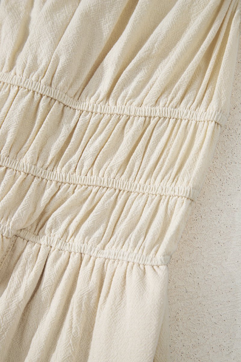 Beige Sleeveless Wide Leg Jumpsuit with Ruched High Waist Design - Love Salve