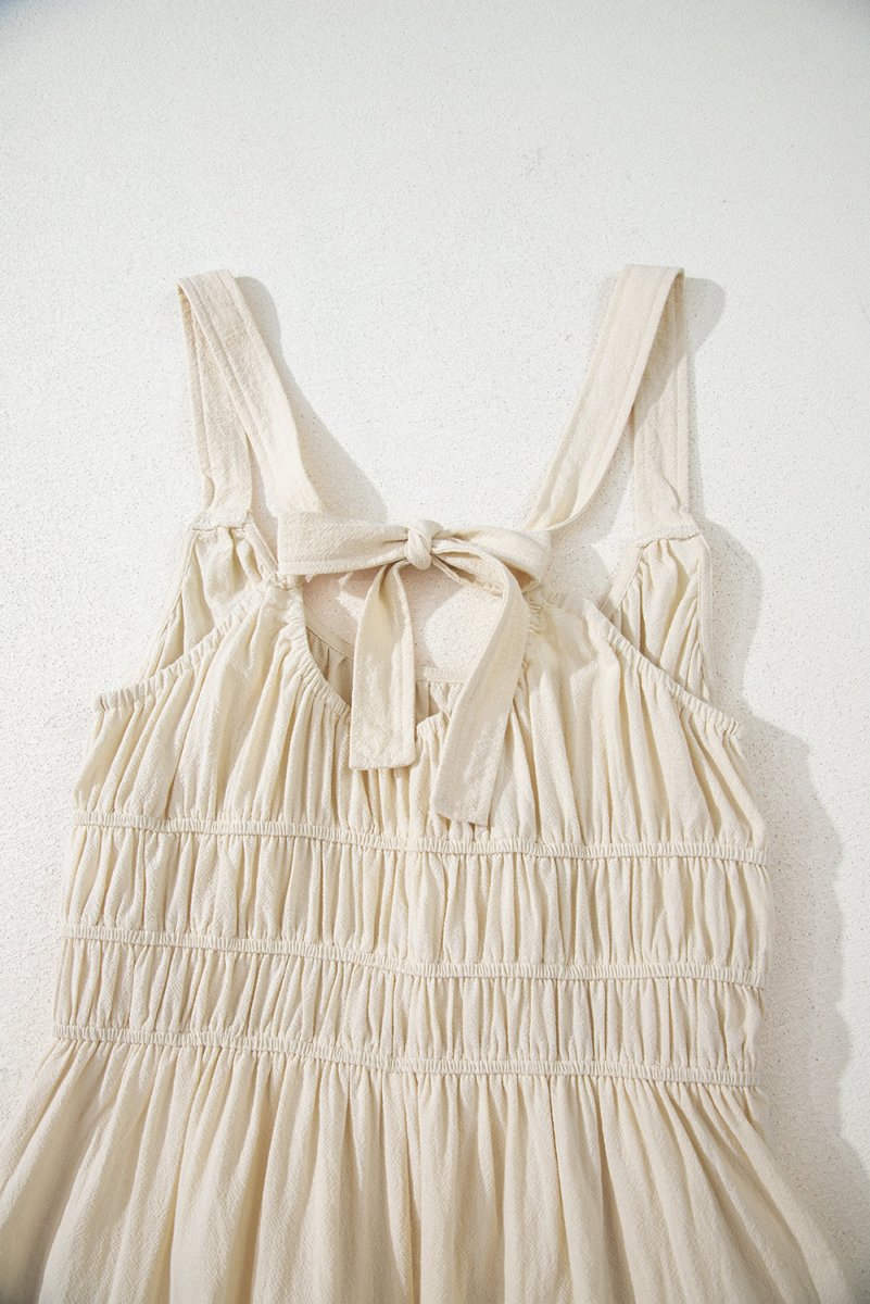 Beige Sleeveless Wide Leg Jumpsuit with Ruched High Waist Design - Love Salve