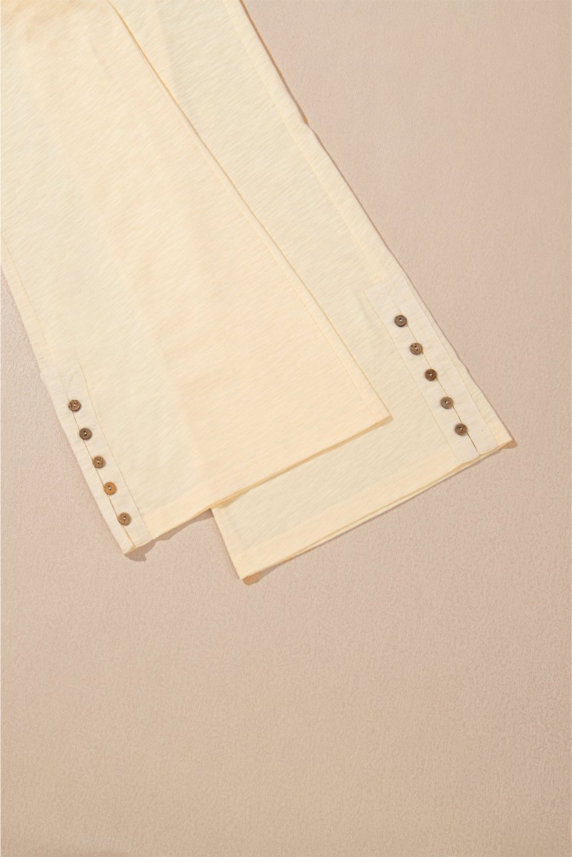 Beige Solid Color Tank Top and Smocked Waist Pants Set - Love Salve
