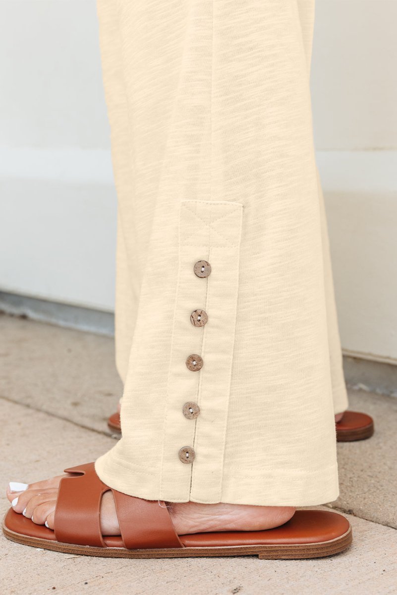 Beige Solid Color Tank Top and Smocked Waist Pants Set - Love Salve