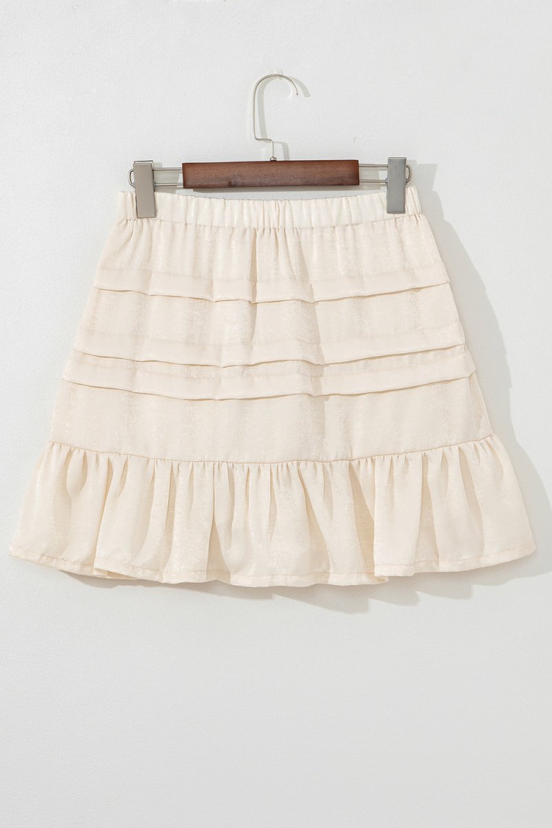 Beige Tiered Ruffled Hemline Elastic Waist Mini Skirt - Love Salve