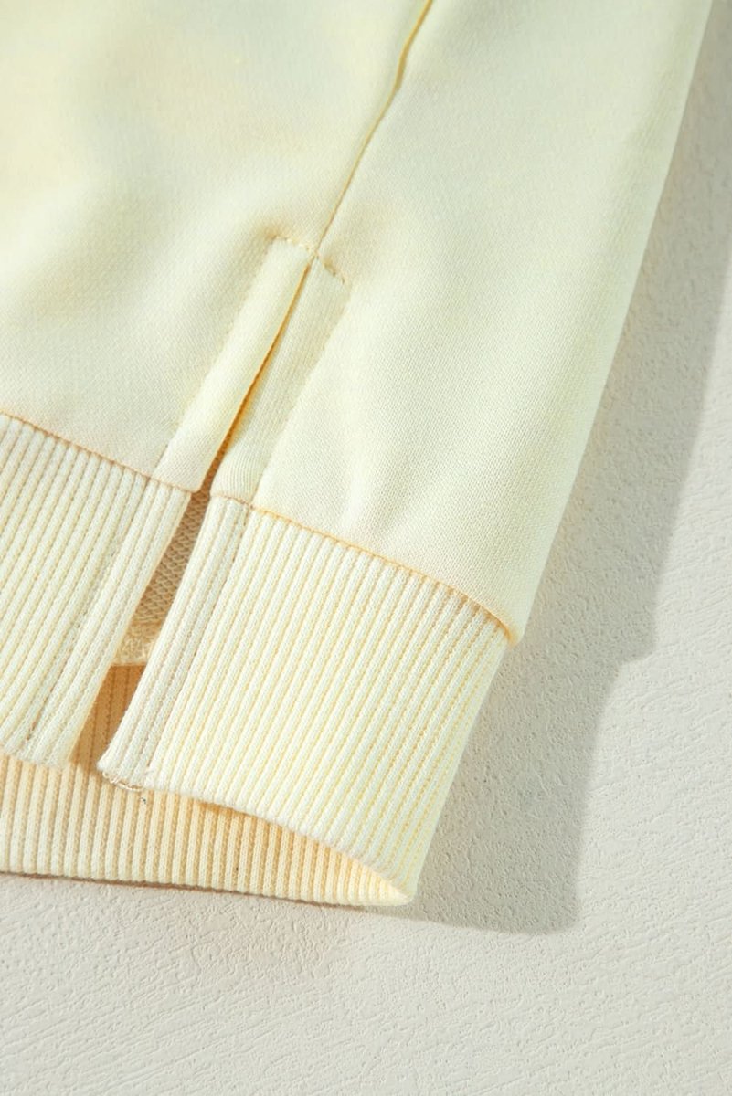 Beige Tinsel Flower Dropped Puff Sleeve Sweatshirt - Love Salve