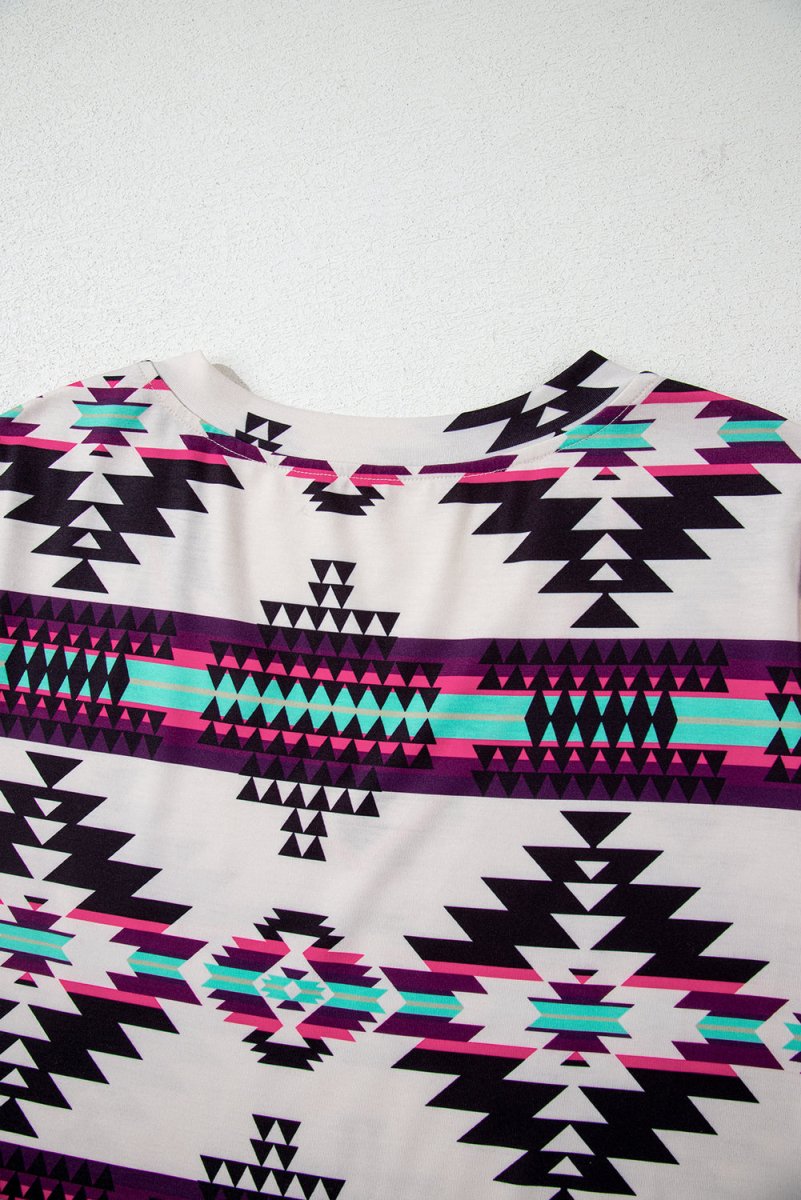 Beige Western Aztec Printed Long T-shirt Dress for Women - Love Salve
