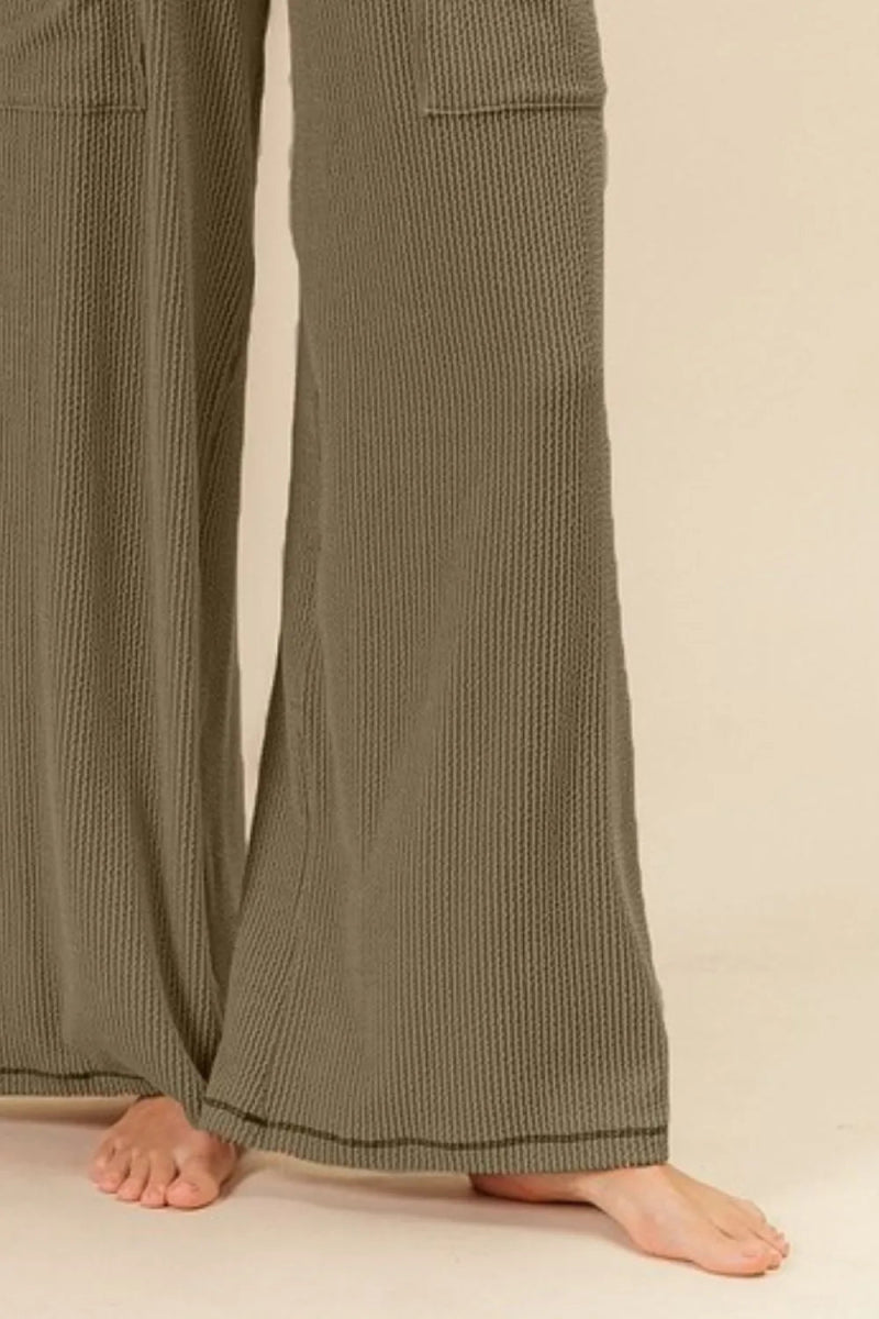 BiBi 2tone Cord Rib Waist Band Side Pocket Pants for Women - Love Salve