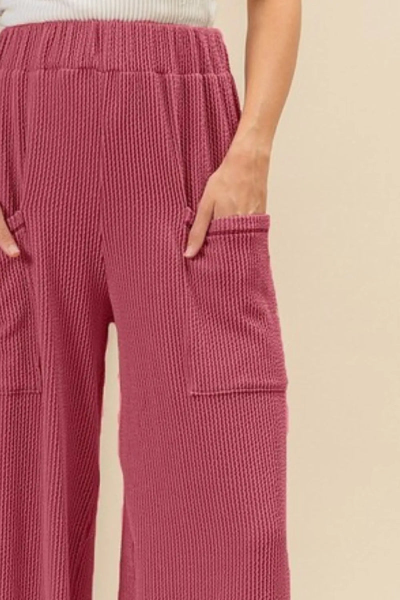 BiBi 2tone Cord Rib Waist Band Side Pocket Pants for Women - Love Salve