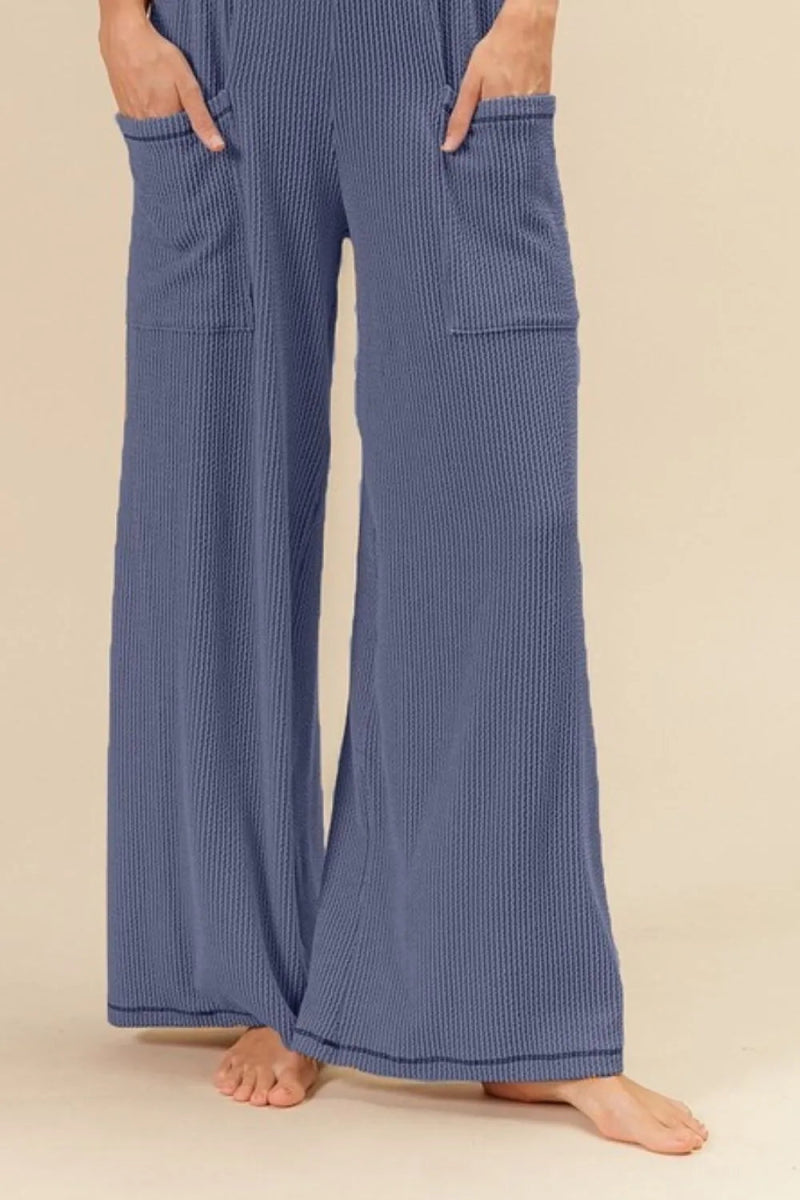BiBi 2tone Cord Rib Waist Band Side Pocket Pants for Women - Love Salve