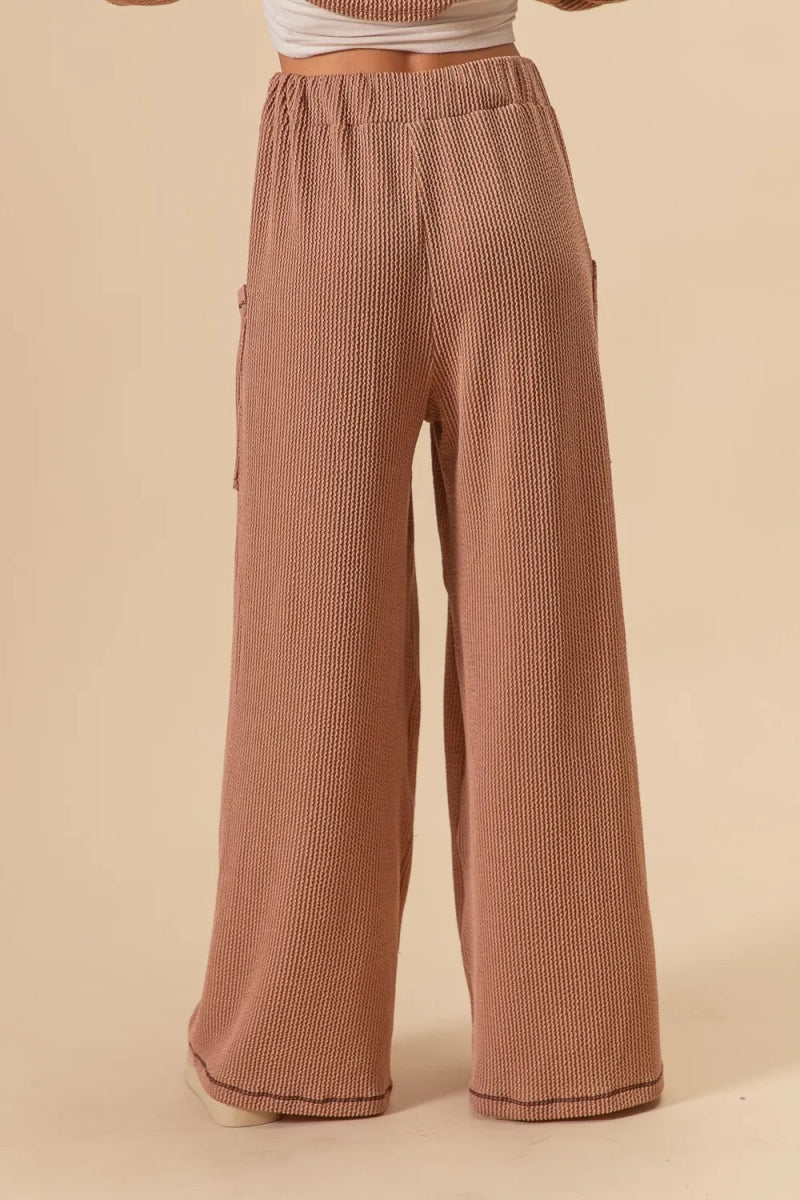 BiBi 2tone Cord Rib Waist Band Side Pocket Pants for Women - Love Salve