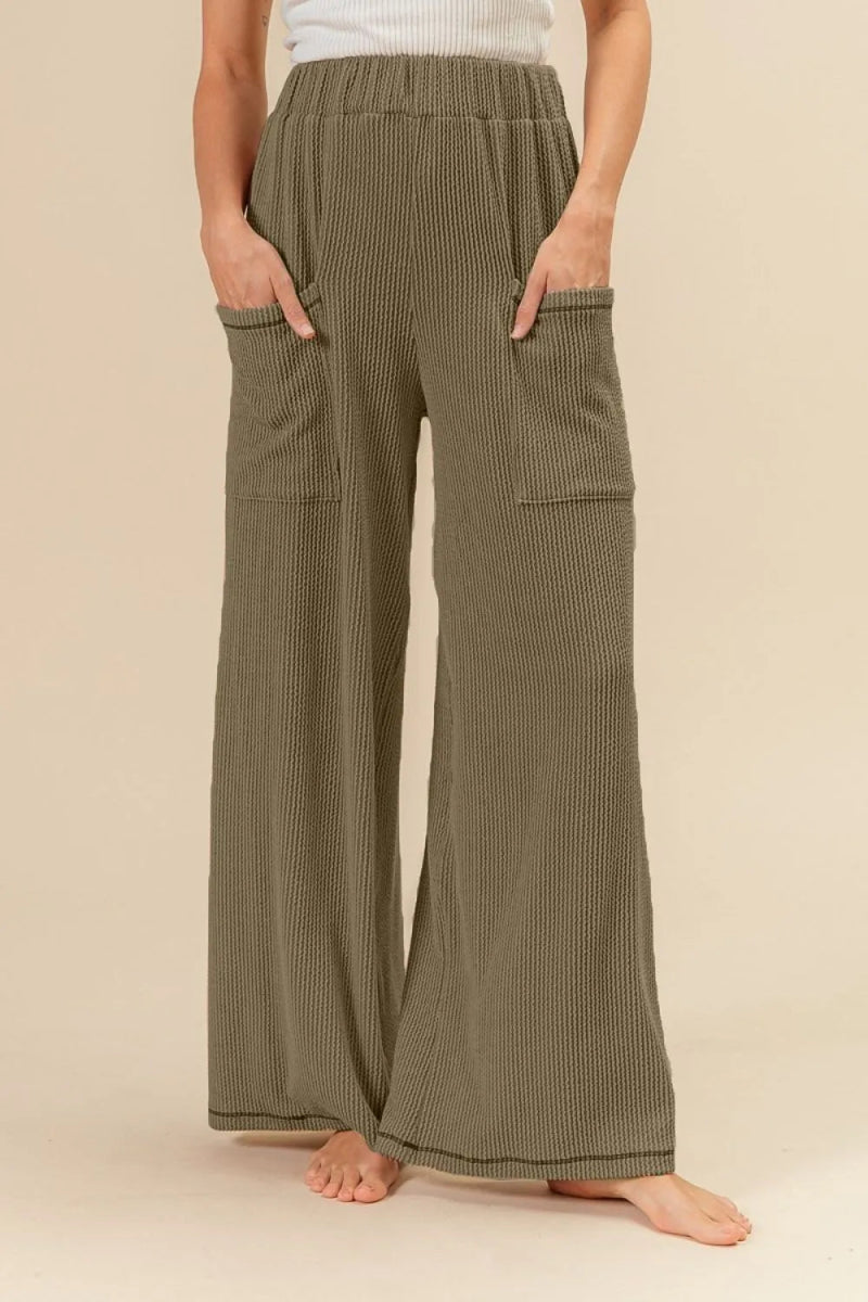 BiBi 2tone Cord Rib Waist Band Side Pocket Pants for Women - Love Salve