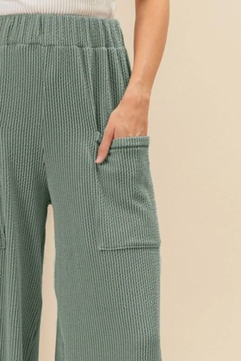 BiBi 2tone Cord Rib Waist Band Side Pocket Pants for Women - Love Salve