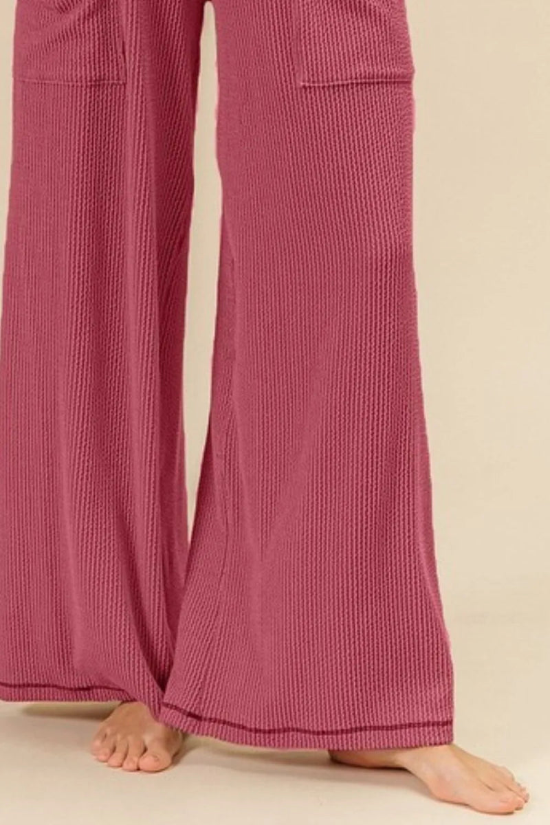 BiBi 2tone Cord Rib Waist Band Side Pocket Pants for Women - Love Salve