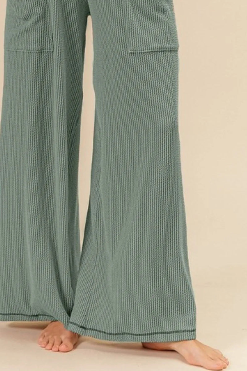 BiBi 2tone Cord Rib Waist Band Side Pocket Pants for Women - Love Salve