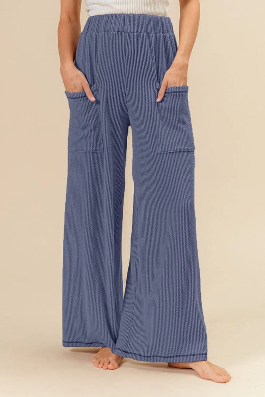 BiBi 2tone Cord Rib Waist Band Side Pocket Pants for Women - Love Salve