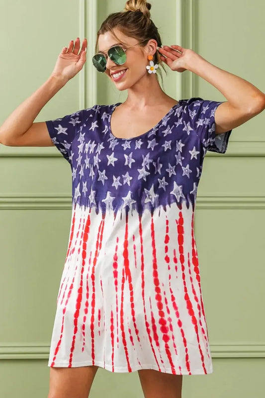 BiBi American Flag Theme Tee Dress for Stylish Summer Wear - Love Salve