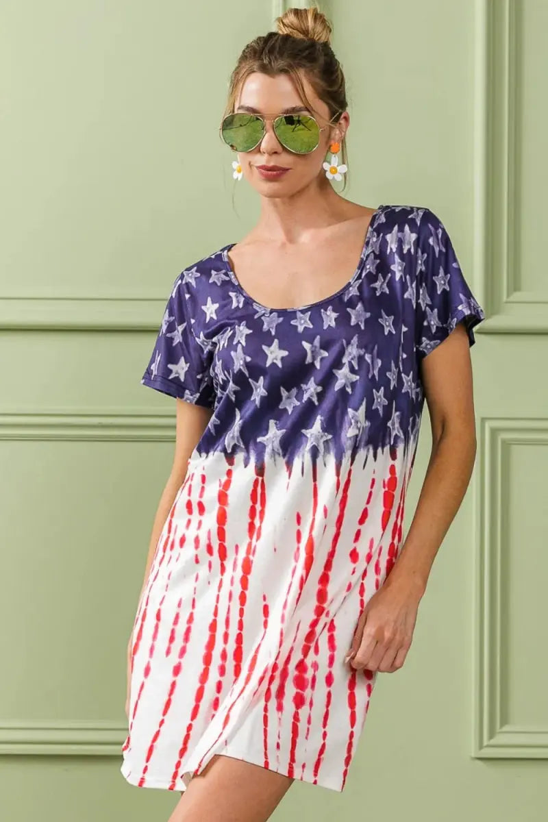 BiBi American Flag Theme Tee Dress for Stylish Summer Wear - Love Salve