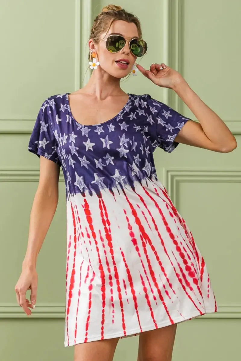 BiBi American Flag Theme Tee Dress for Stylish Summer Wear - Love Salve