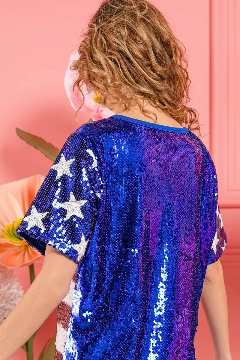 BiBi American Flag Theme USA Lettering Sequin Top - Love Salve