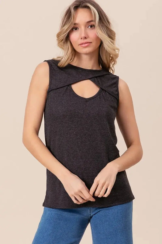 BiBi Baby Rib Knit Front Cut Out Detailed Sleeveless Top - Love Salve