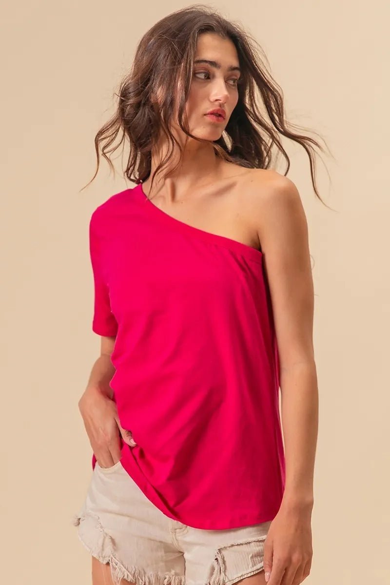BiBi Cotton Span Knit One Shoulder Top for Casual Style - Love Salve