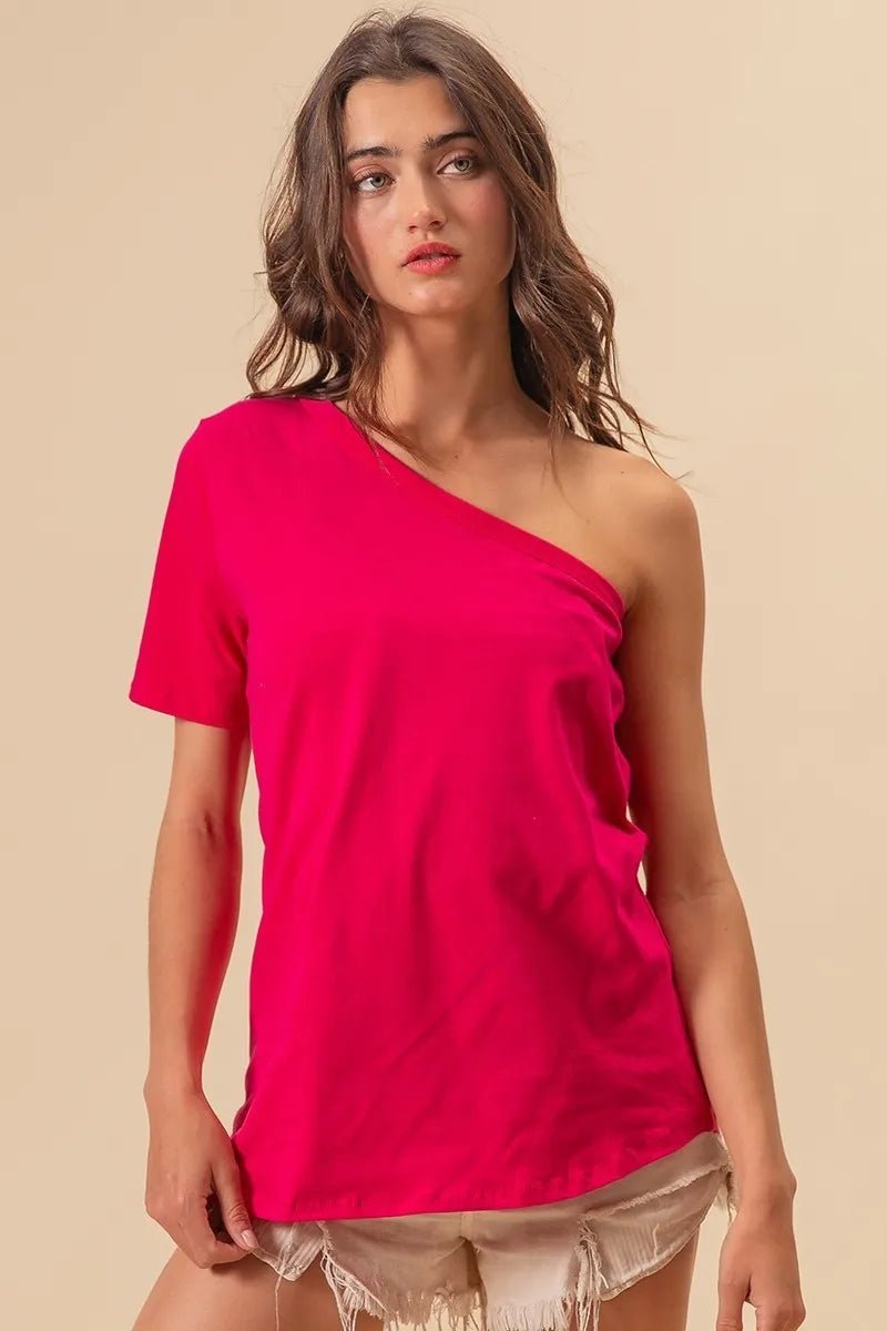 BiBi Cotton Span Knit One Shoulder Top for Casual Style - Love Salve