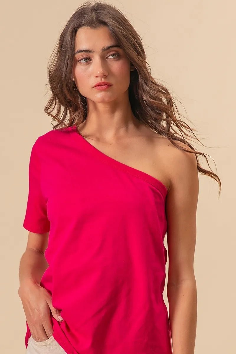 BiBi Cotton Span Knit One Shoulder Top for Casual Style - Love Salve