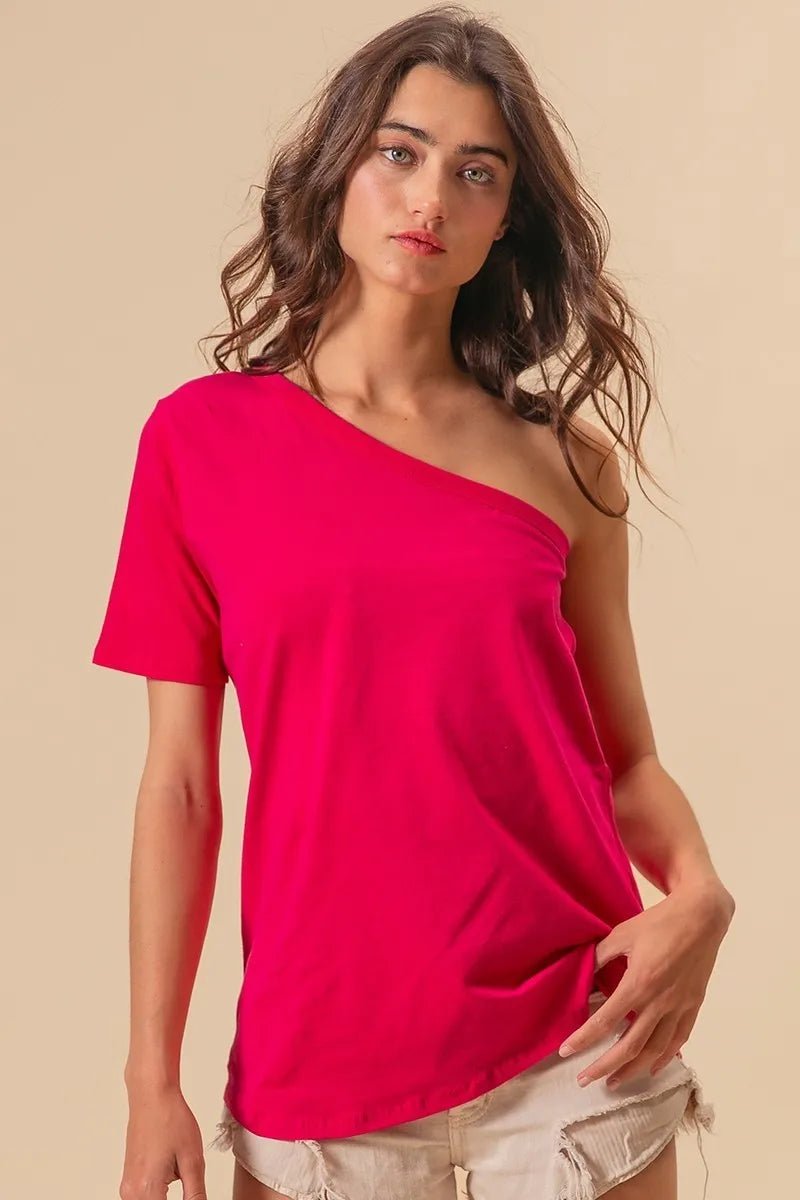BiBi Cotton Span Knit One Shoulder Top for Casual Style - Love Salve