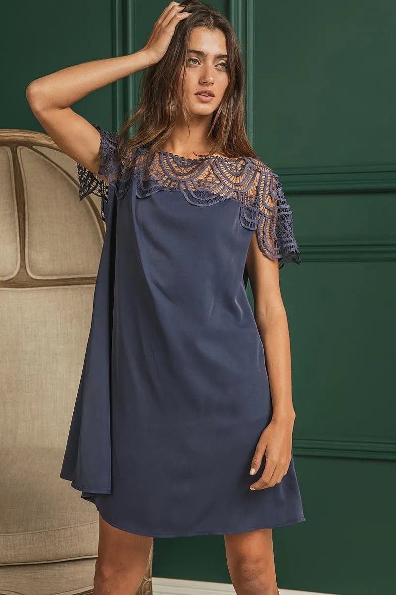 BiBi Crochet Lace Yoke Detailed Wrinkled Dress For Women - Love Salve