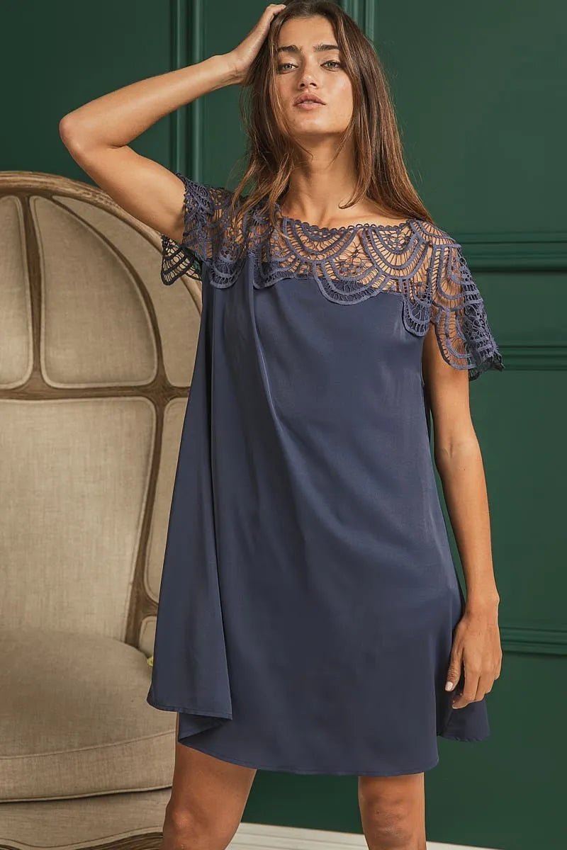 BiBi Crochet Lace Yoke Detailed Wrinkled Dress For Women - Love Salve