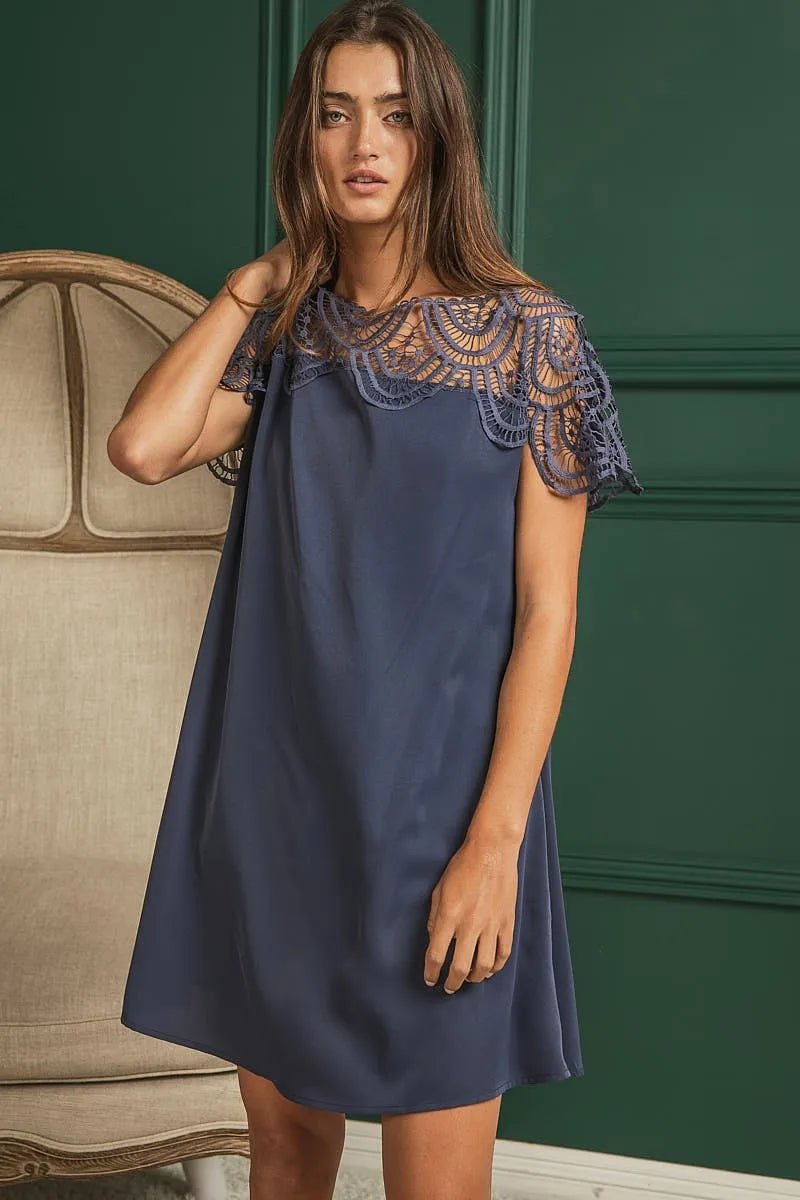 BiBi Crochet Lace Yoke Detailed Wrinkled Dress For Women - Love Salve