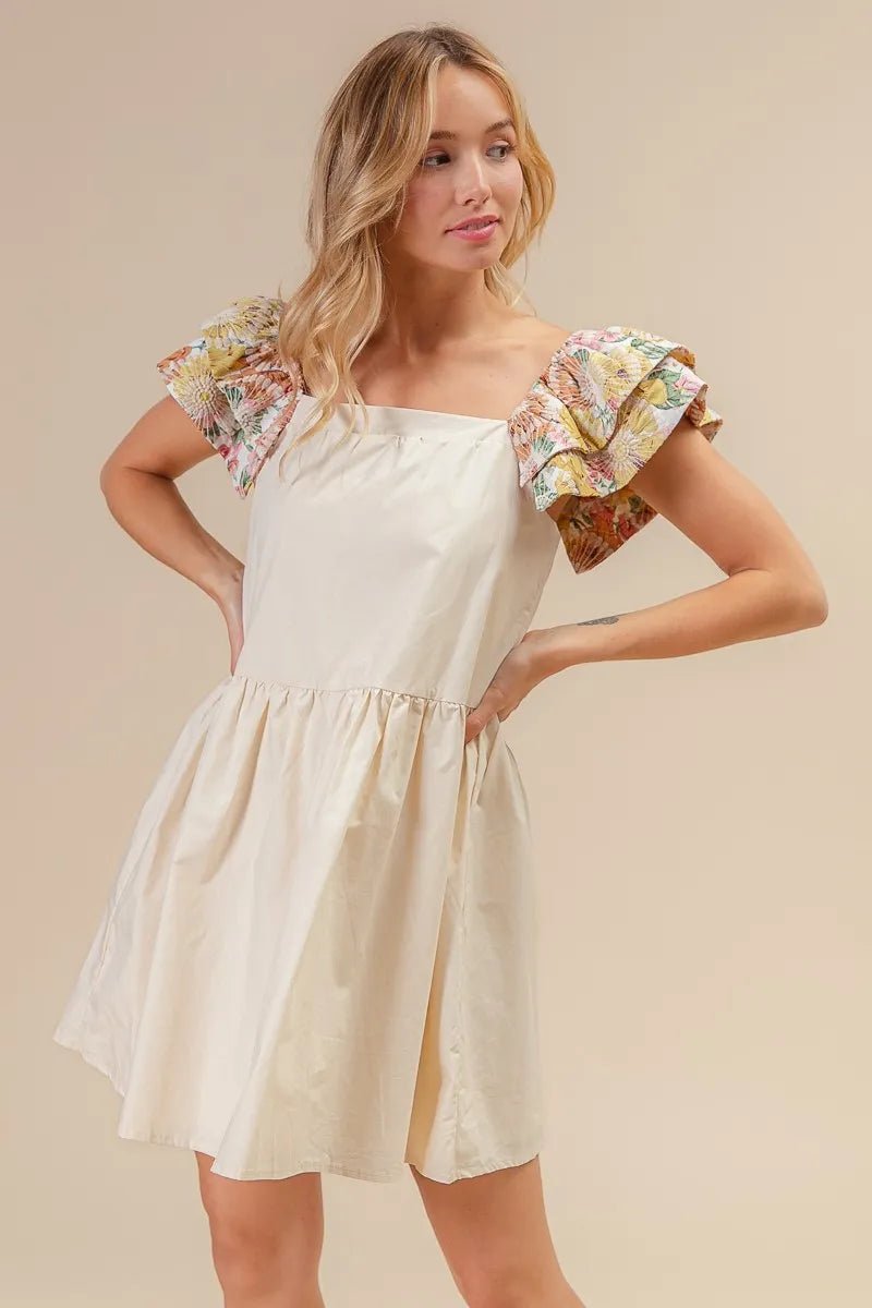 BiBi Flower Embroidered Floral Print Sleeve Dress for Women - Love Salve