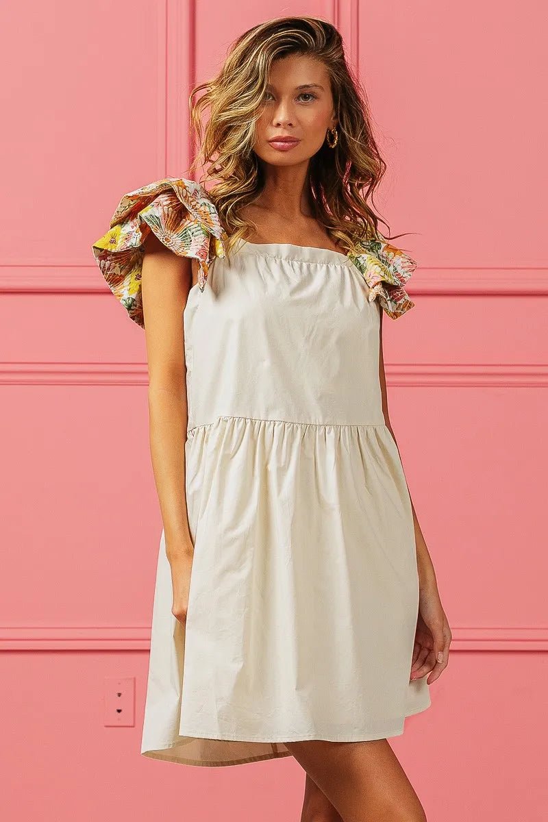 BiBi Flower Embroidered Floral Print Sleeve Dress for Women - Love Salve