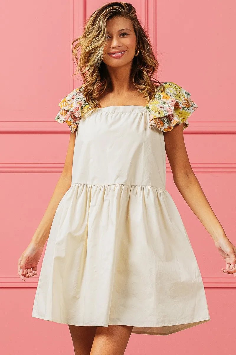 BiBi Flower Embroidered Floral Print Sleeve Dress for Women - Love Salve
