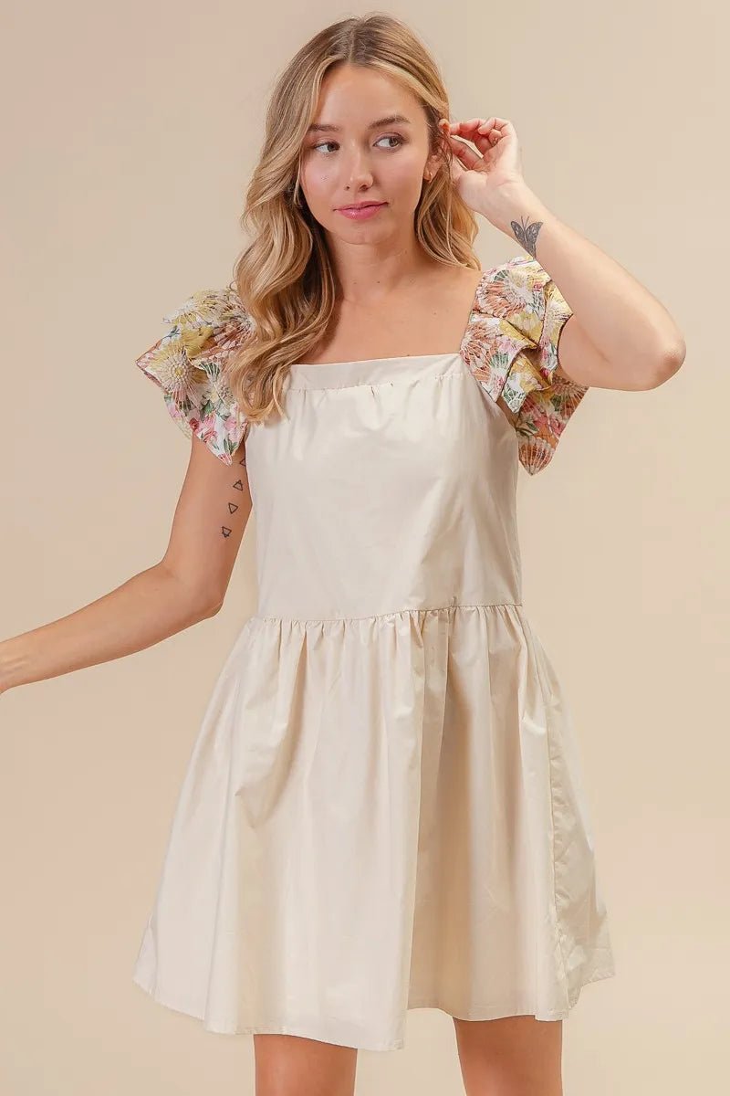 BiBi Flower Embroidered Floral Print Sleeve Dress for Women - Love Salve