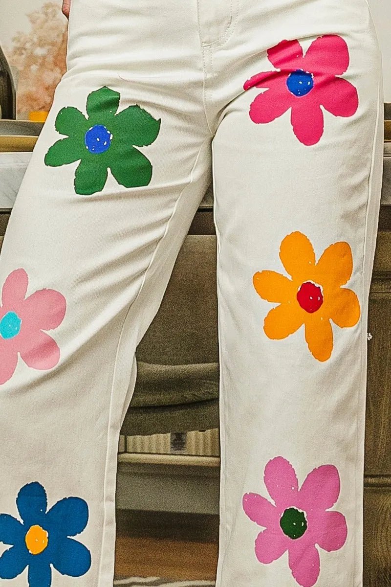 BiBi Flower Print Straight Legs Pants for Chic Style - Love Salve