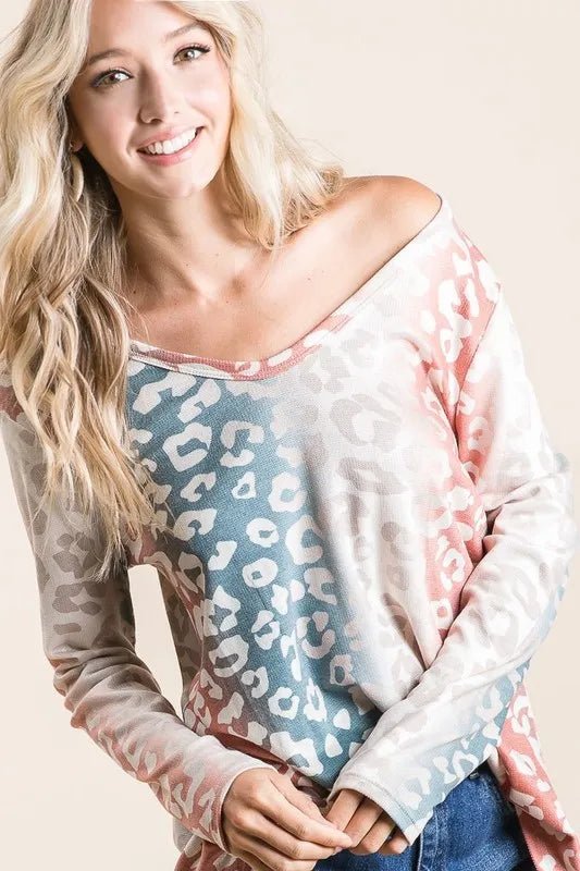 BiBi Gradation Leopard Print Textured Knit Top - Love Salve