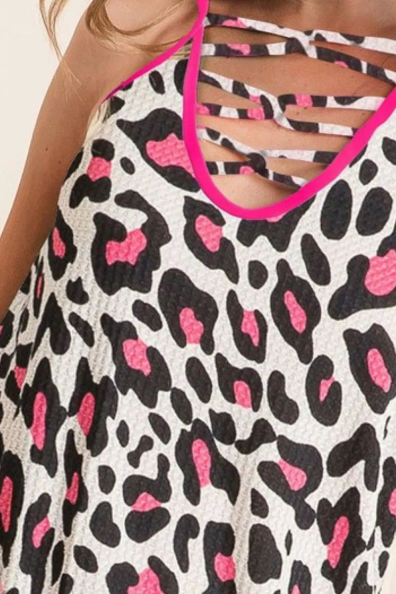 BiBi Leopard Print Caged Neck Knit Camisole For Women - Love Salve