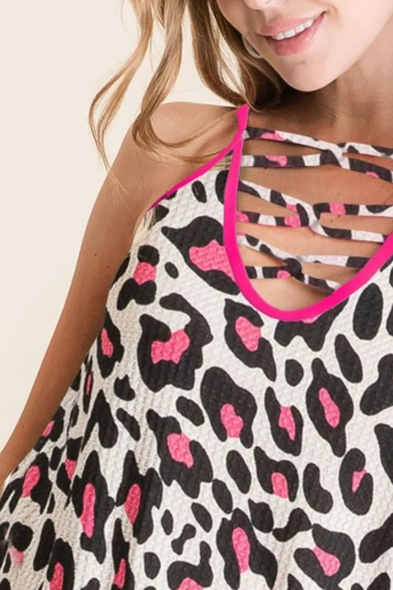 BiBi Leopard Print Caged Neck Knit Camisole For Women - Love Salve
