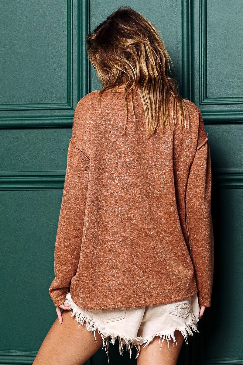 BiBi Mink Lurex Stitched Button Detail Top for Women - Love Salve