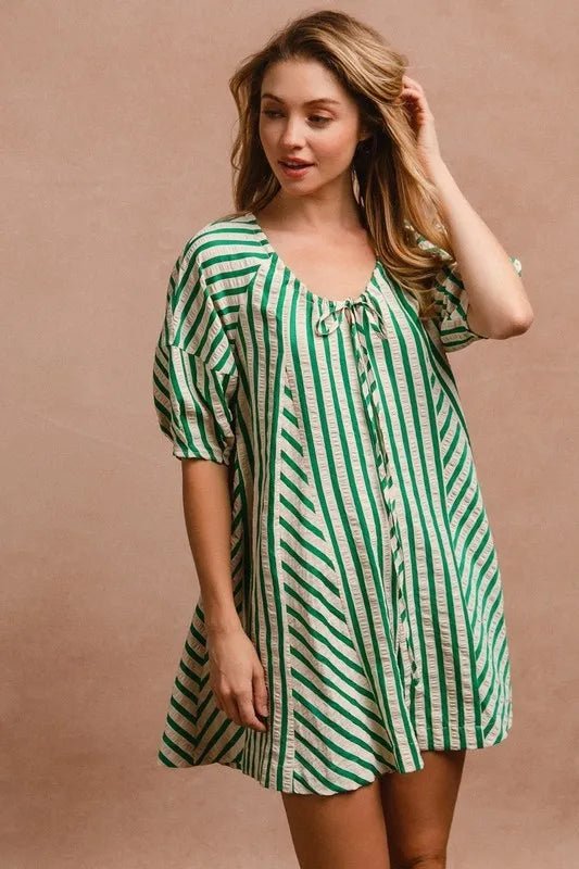 BiBi Puffy Sleeves Romper with Back Button Closure Dress - Love Salve