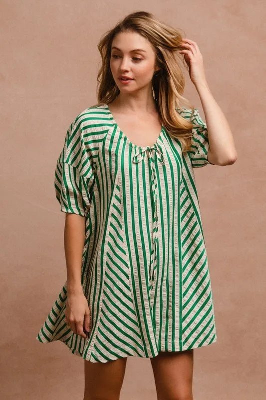 BiBi Puffy Sleeves Romper with Back Button Closure Dress - Love Salve