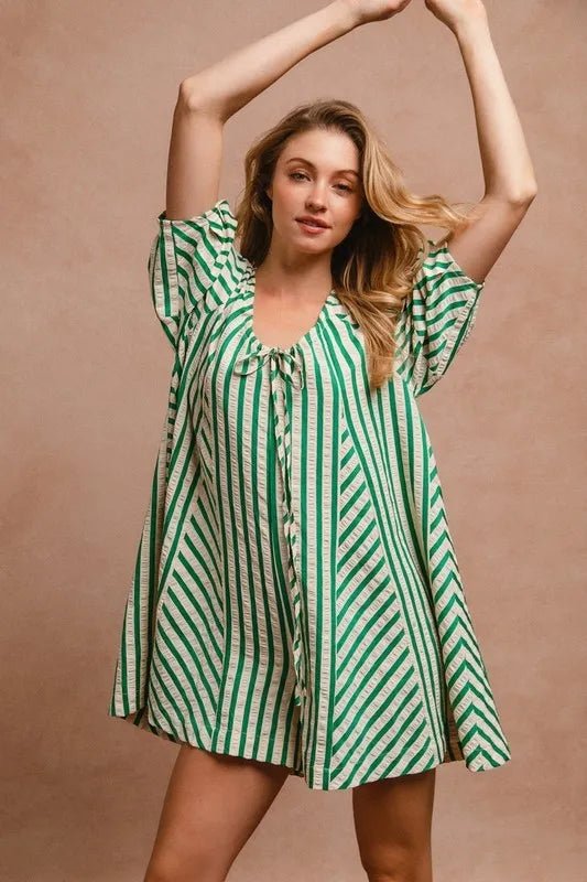 BiBi Puffy Sleeves Romper with Back Button Closure Dress - Love Salve