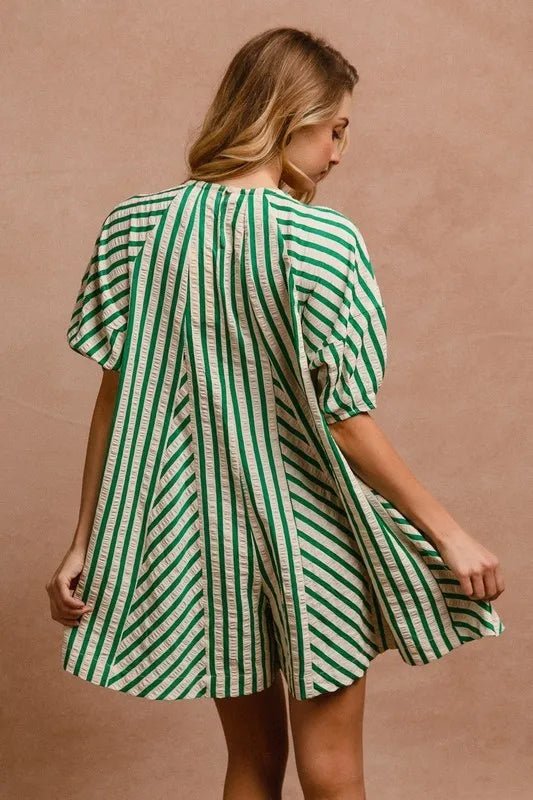 BiBi Puffy Sleeves Romper with Back Button Closure Dress - Love Salve
