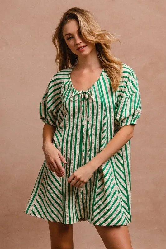 BiBi Puffy Sleeves Romper with Back Button Closure Dress - Love Salve