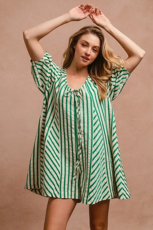 BiBi Puffy Sleeves Romper with Back Button Closure Dress - Love Salve