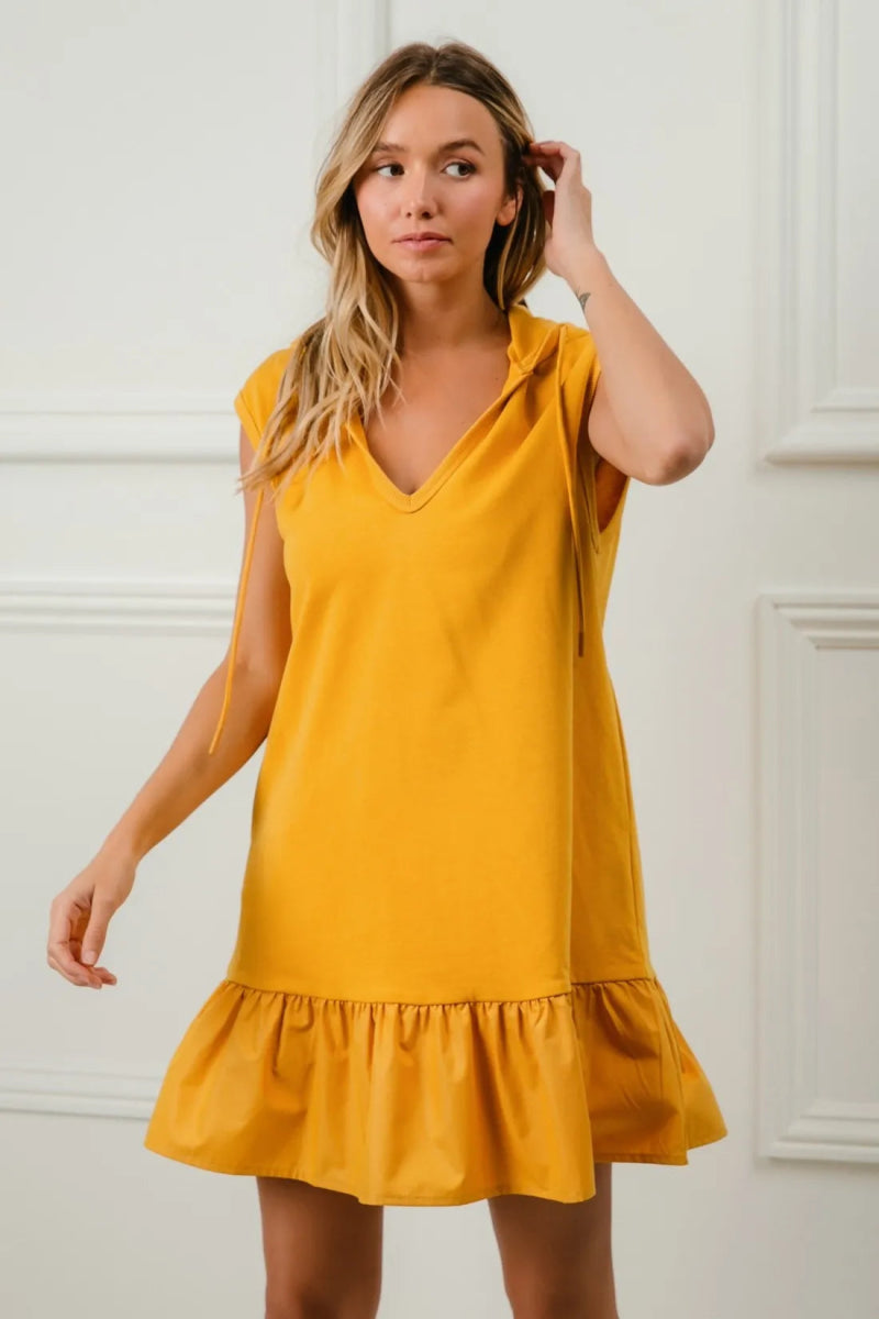 BiBi Ruffled French Terry Hooded Dress for Casual Chic - Love Salve