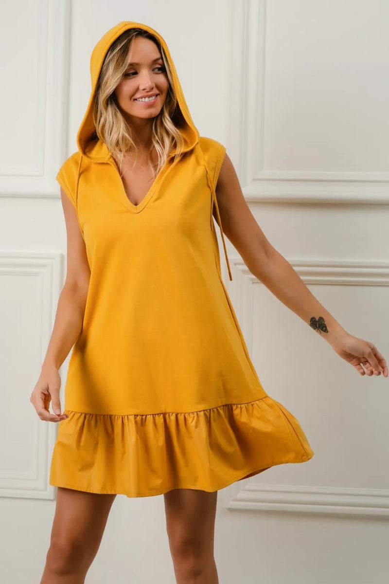 BiBi Ruffled French Terry Hooded Dress for Casual Chic - Love Salve