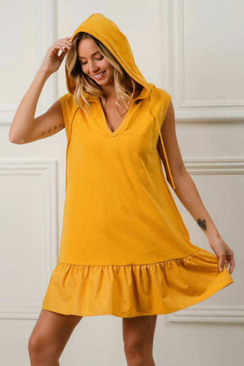 BiBi Ruffled French Terry Hooded Dress for Casual Chic - Love Salve