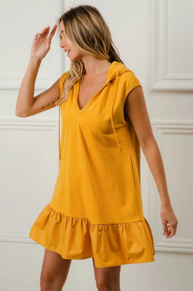 BiBi Ruffled French Terry Hooded Dress for Casual Chic - Love Salve