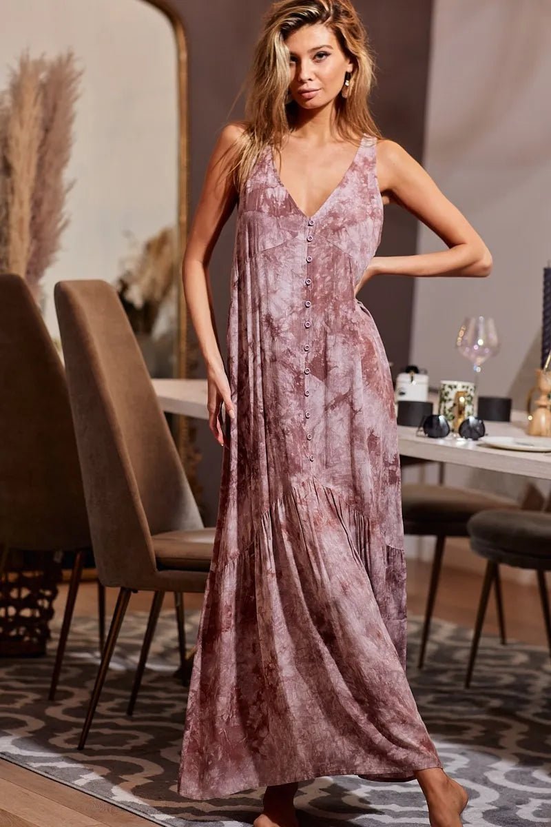 BiBi Tie - Dye Sleeveless V - Neck Dress for Summer Fun - Love Salve