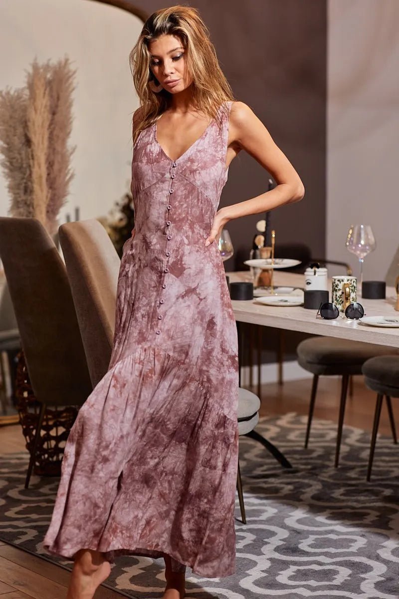 BiBi Tie - Dye Sleeveless V - Neck Dress for Summer Fun - Love Salve