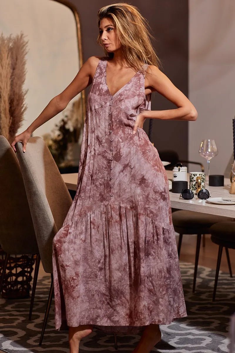 BiBi Tie - Dye Sleeveless V - Neck Dress for Summer Fun - Love Salve